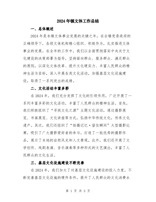 2024年镇文体工作总结