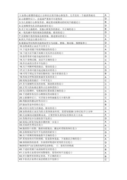 2022年公共课程《实用急救技术》试题答案