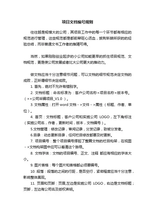 项目文档编号规则