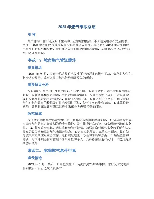2023年燃气事故总结