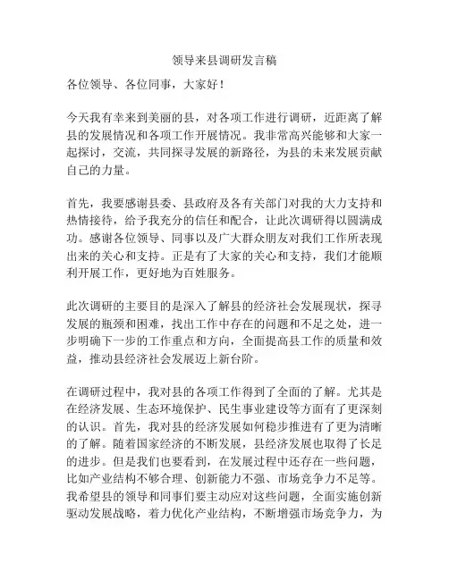 领导来县调研发言稿