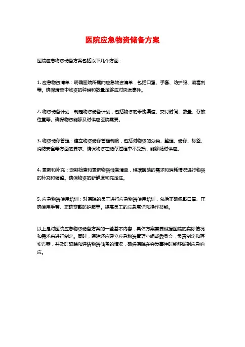 医院应急物资储备方案