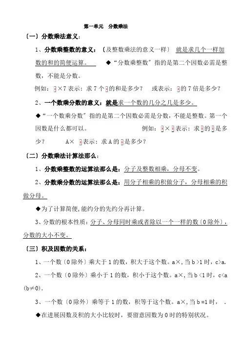 新人教版数学六年级上册总复习知识点整理归纳整理