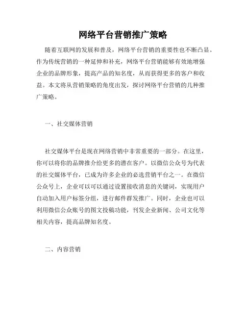 网络平台营销推广策略