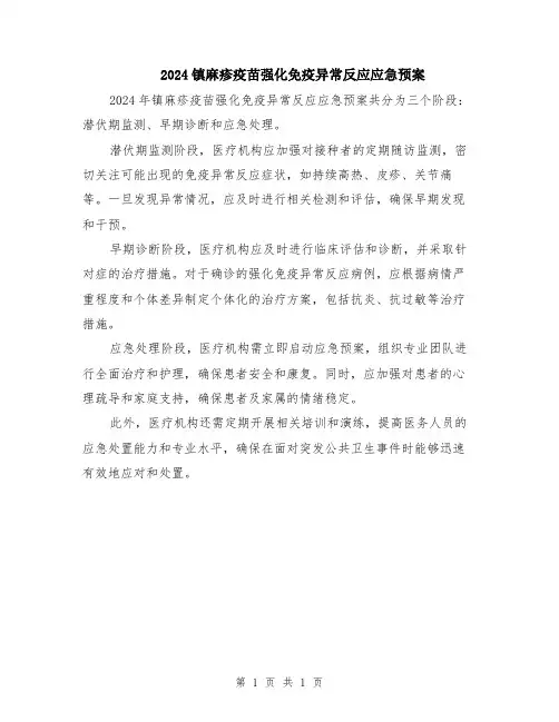 2024镇麻疹疫苗强化免疫异常反应应急预案
