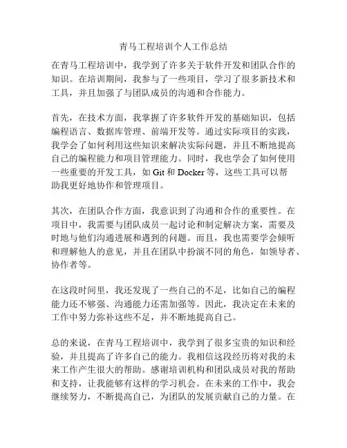 青马工程培训个人工作总结