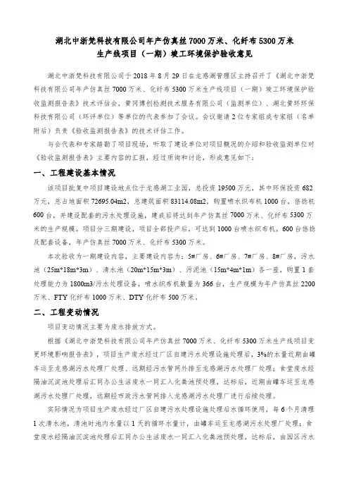 生产线项目一期竣工环境保护验收意见