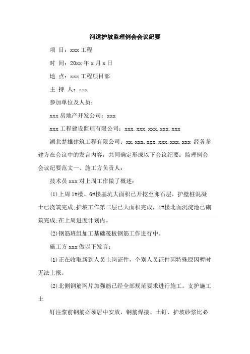 河道护坡监理例会会议纪要