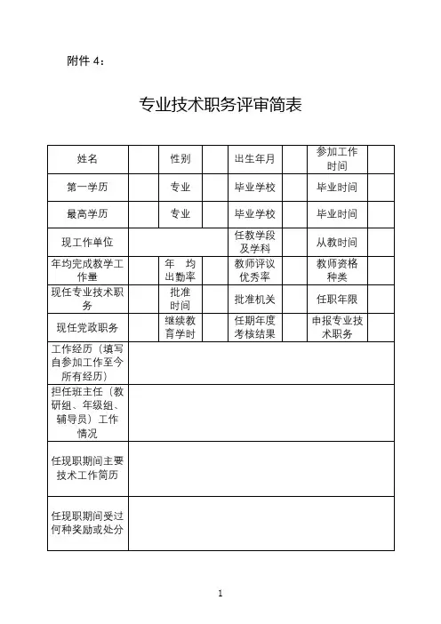 专业技术职务评审简表【模板】
