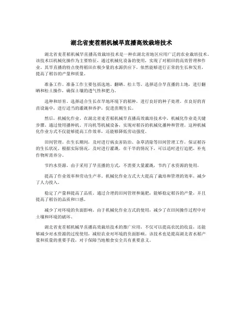 湖北省麦茬稻机械旱直播高效栽培技术