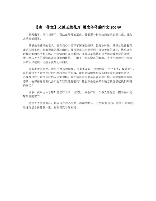 【高一作文】又见玉兰花开 思念爷爷的作文200字