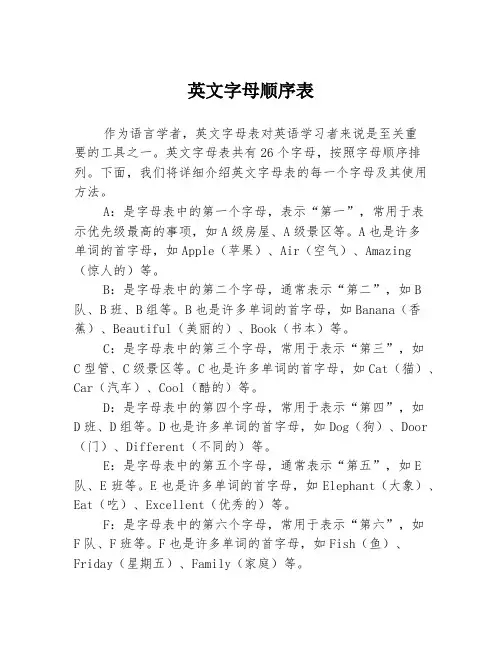 英文字母顺序表