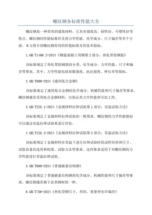 螺纹钢各标准性能大全