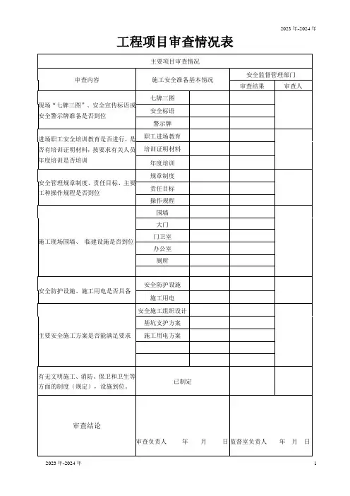 工程项目审查情况表(完美版)