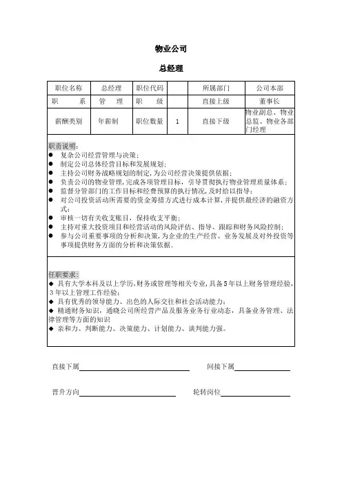 物业岗位说明书【范本模板】