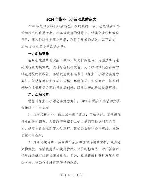2024年煤业五小活动总结范文