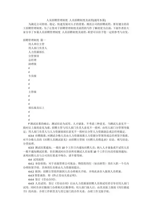 人员招聘管理制度 人员招聘制度及流程(通用5篇)