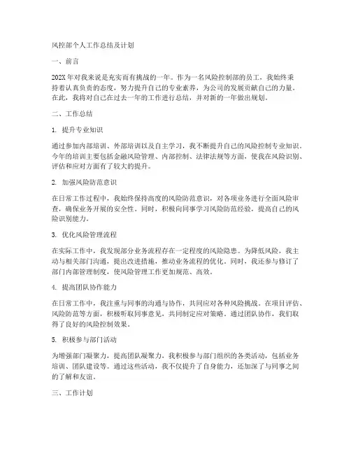 风控部个人工作总结及计划