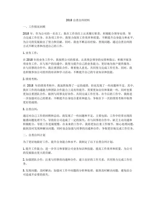 2018自查自纠材料