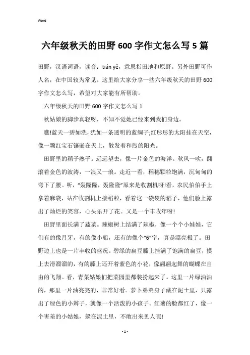 六年级秋天的田野600字作文怎么写5篇