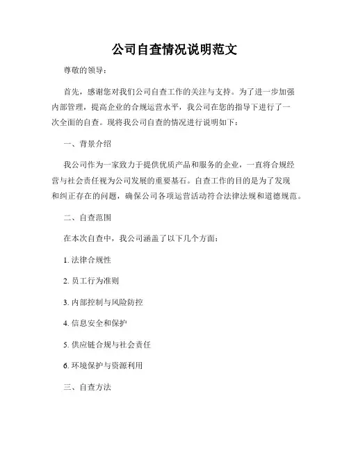 公司自查情况说明范文
