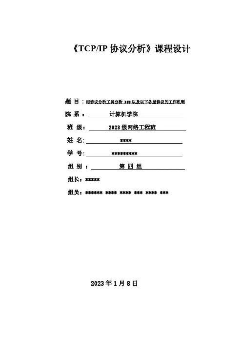 TCPIP协议分析课程设计报告书要点
