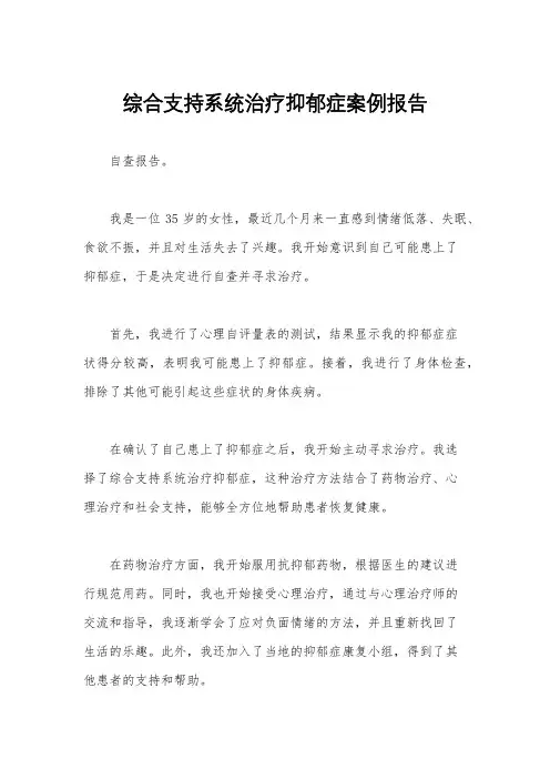 综合支持系统治疗抑郁症案例报告