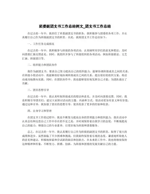 班委副团支书工作总结例文_团支书工作总结