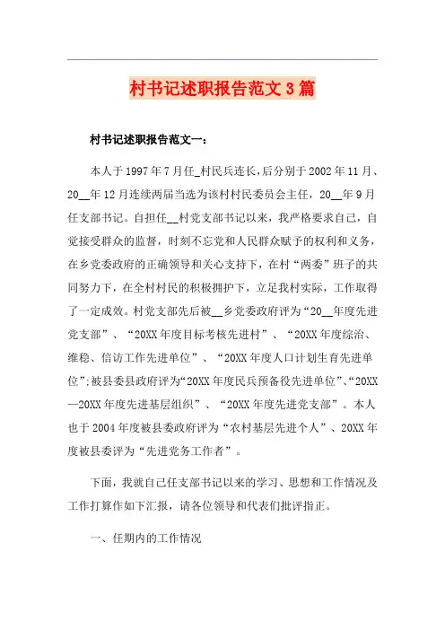 村书记述职报告范文3篇