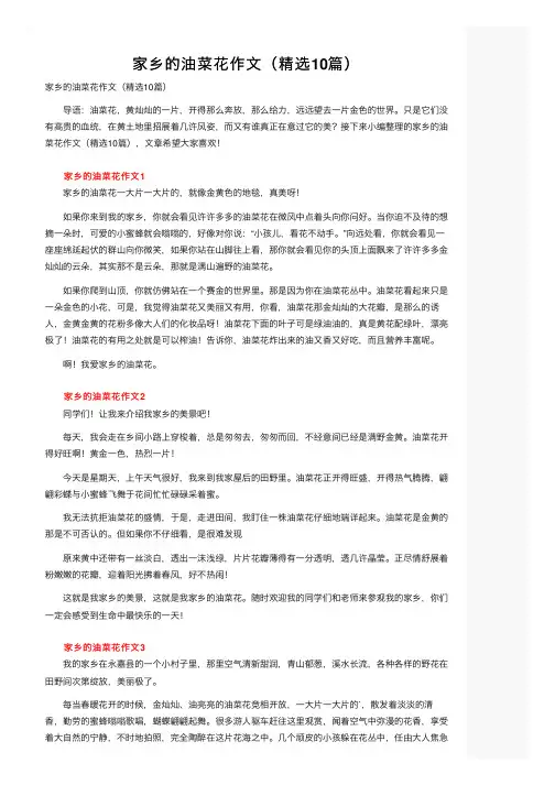 家乡的油菜花作文（精选10篇）