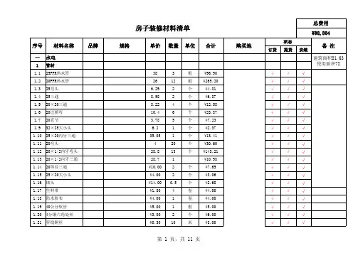 基装主材装修材料清单