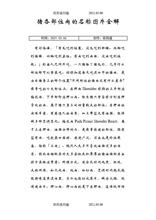 猪各部位肉的名称图片全解之欧阳道创编