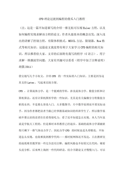 (完整版)CFD理论过渡到编程的傻瓜入门教程