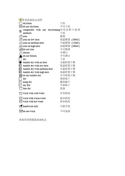 衣服商标上常见的洗涤标志说明