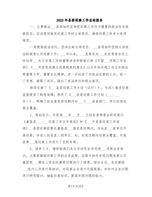 2022年县委巡察工作总结报告