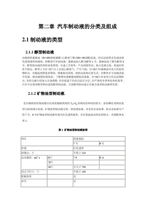 汽车制动液的分类及组成