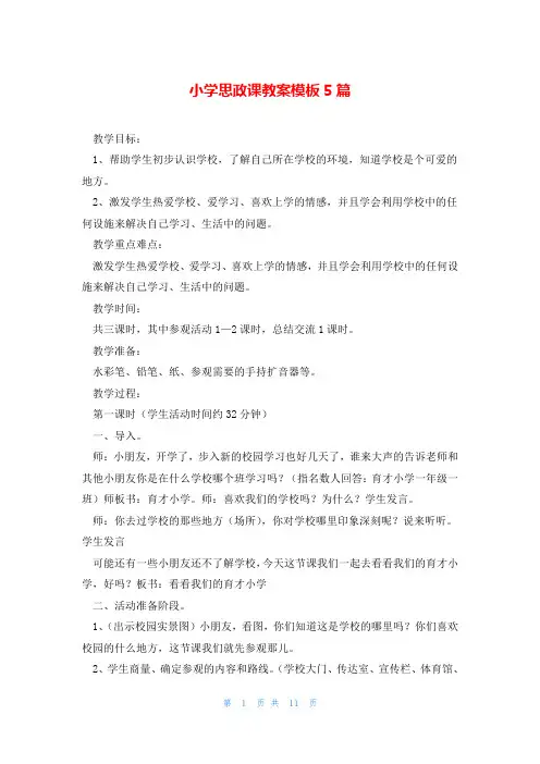 小学思政课教案模板5篇