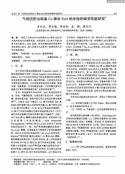 气相沉积法制备Co掺杂ZnO纳米线的磁学性能研究