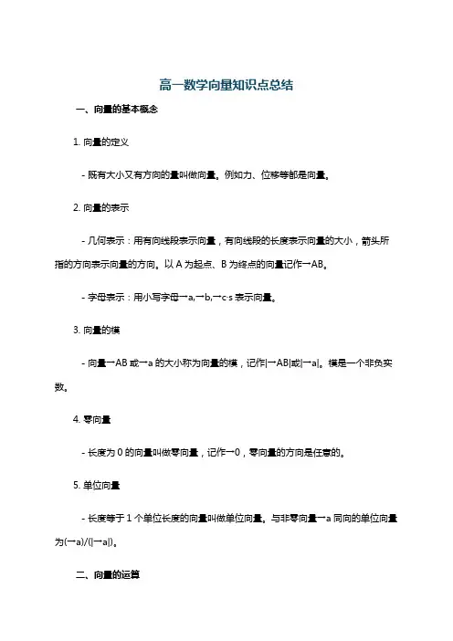 高一数学向量知识点总结