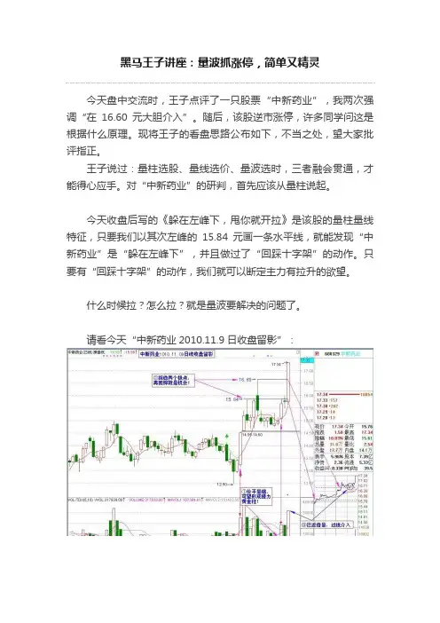 黑马王子讲座：量波抓涨停，简单又精灵