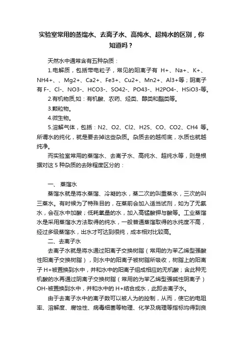 实验室常用的蒸馏水、去离子水、高纯水、超纯水的区别，你知道吗？
