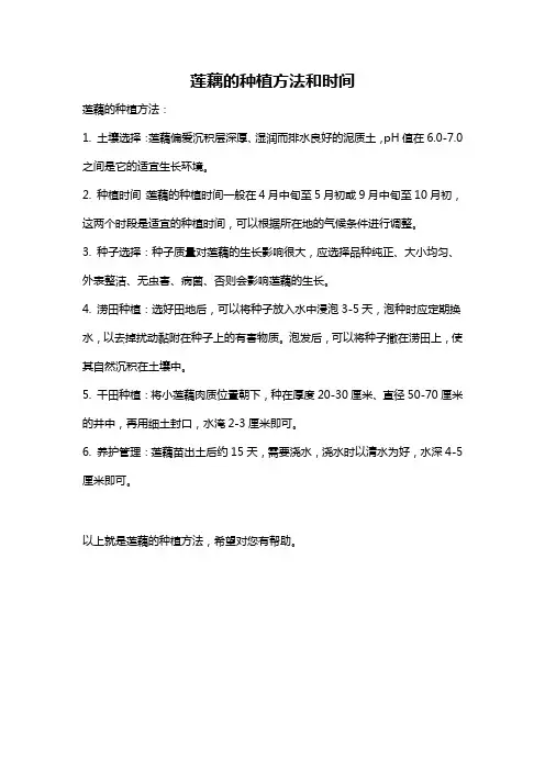 莲藕的种植方法和时间