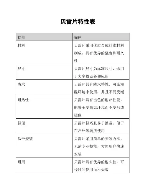 贝雷片特性表