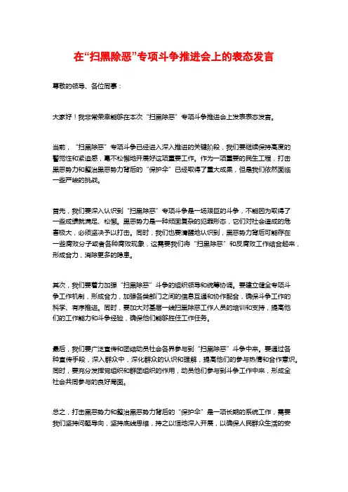 在“扫黑除恶”专项斗争推进会上的表态发言
