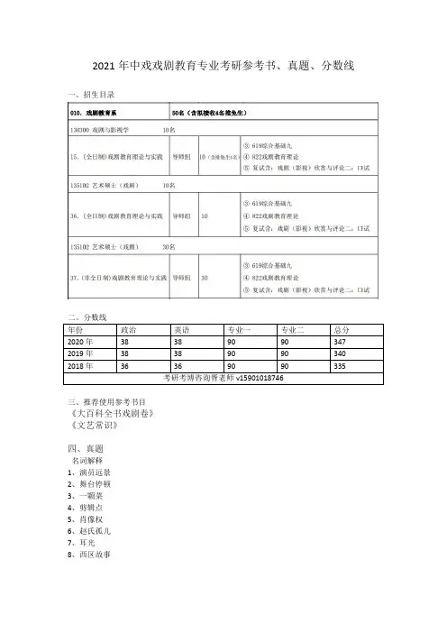 2021年中戏戏剧教育专业考研参考书、真题、分数线