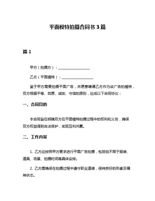 平面模特拍摄合同书3篇