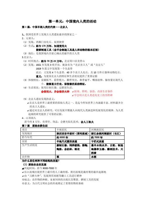 七年级上册历史重点