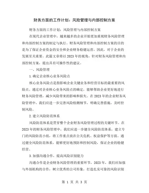 财务方面的工作计划：风险管理与内部控制方案