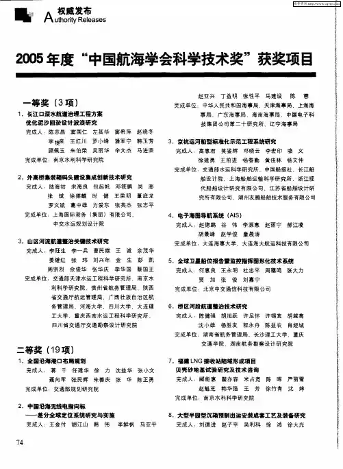 2005年度“中国航海学会科学技术奖”获奖项目