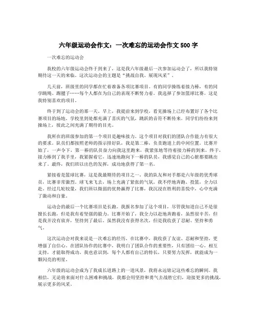 六年级运动会作文：一次难忘的运动会作文500字